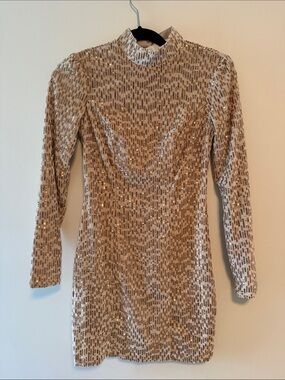 Francesca's Collections Gold Sequin High-Neck Long-Sleeve Mini Dress